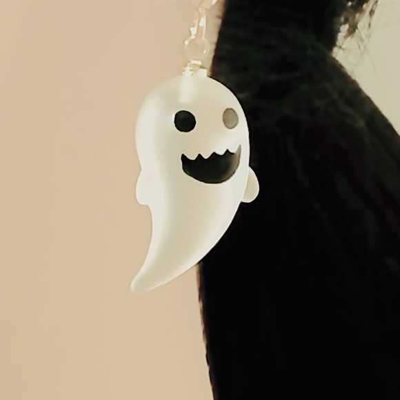 Jewelry - “Happy Lil Ghost” Frosted Glass Whimsy Halloween Cute Goth Spirit Spectre Dangle